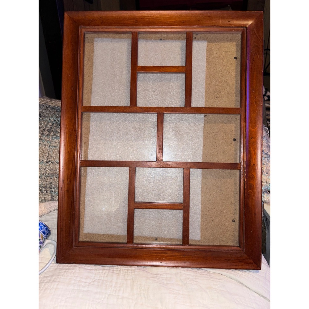 Vintage Wood Collage Picture Frame 6 Opening Multi Photo Cherry Finish Wall Art
